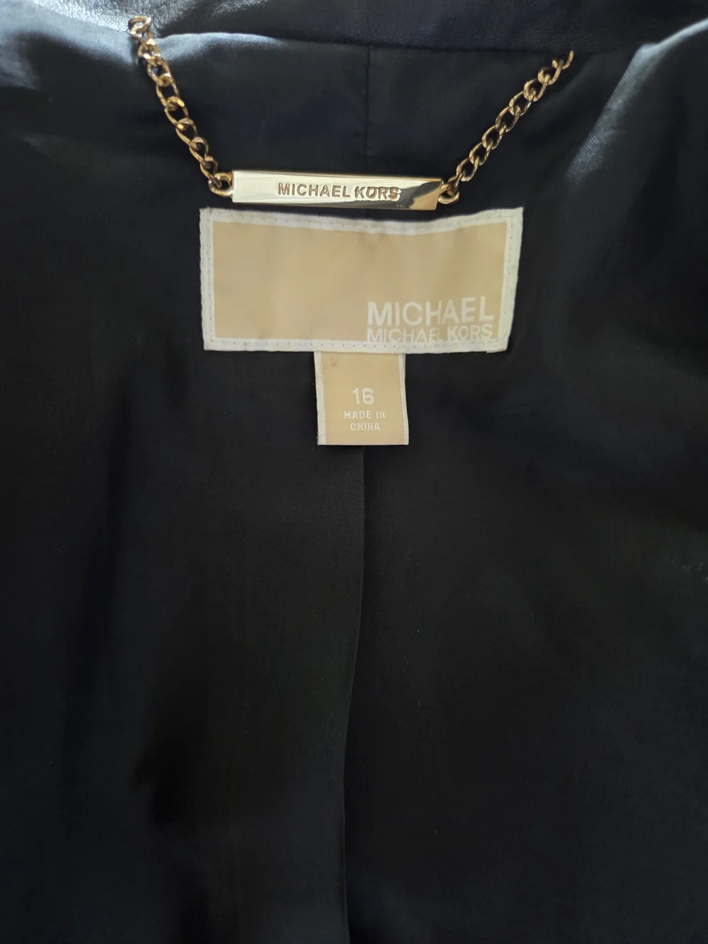 Michael Kors Womens Black Leather Moto Jacket with Gold Hardware Size 16